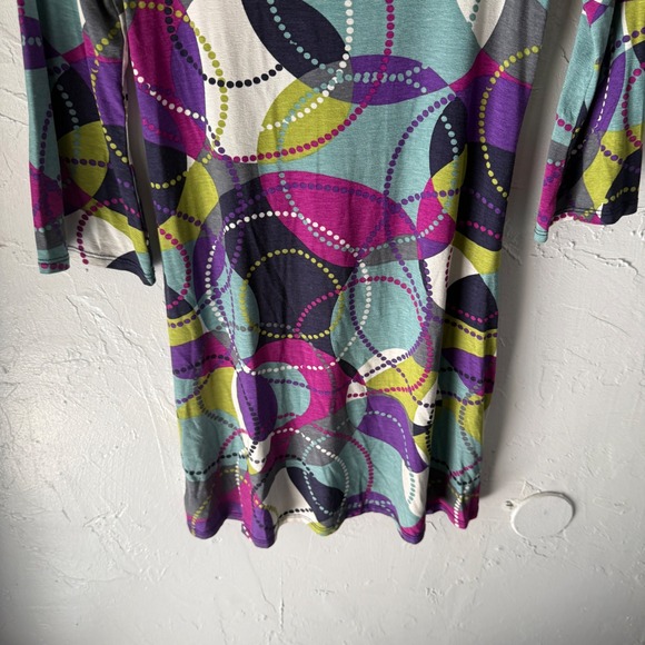 Salaam Dress Small Teal Purple Green Abstract Print 3/4 Sleeve Casual Boho Artsy - Picture 3 of 9